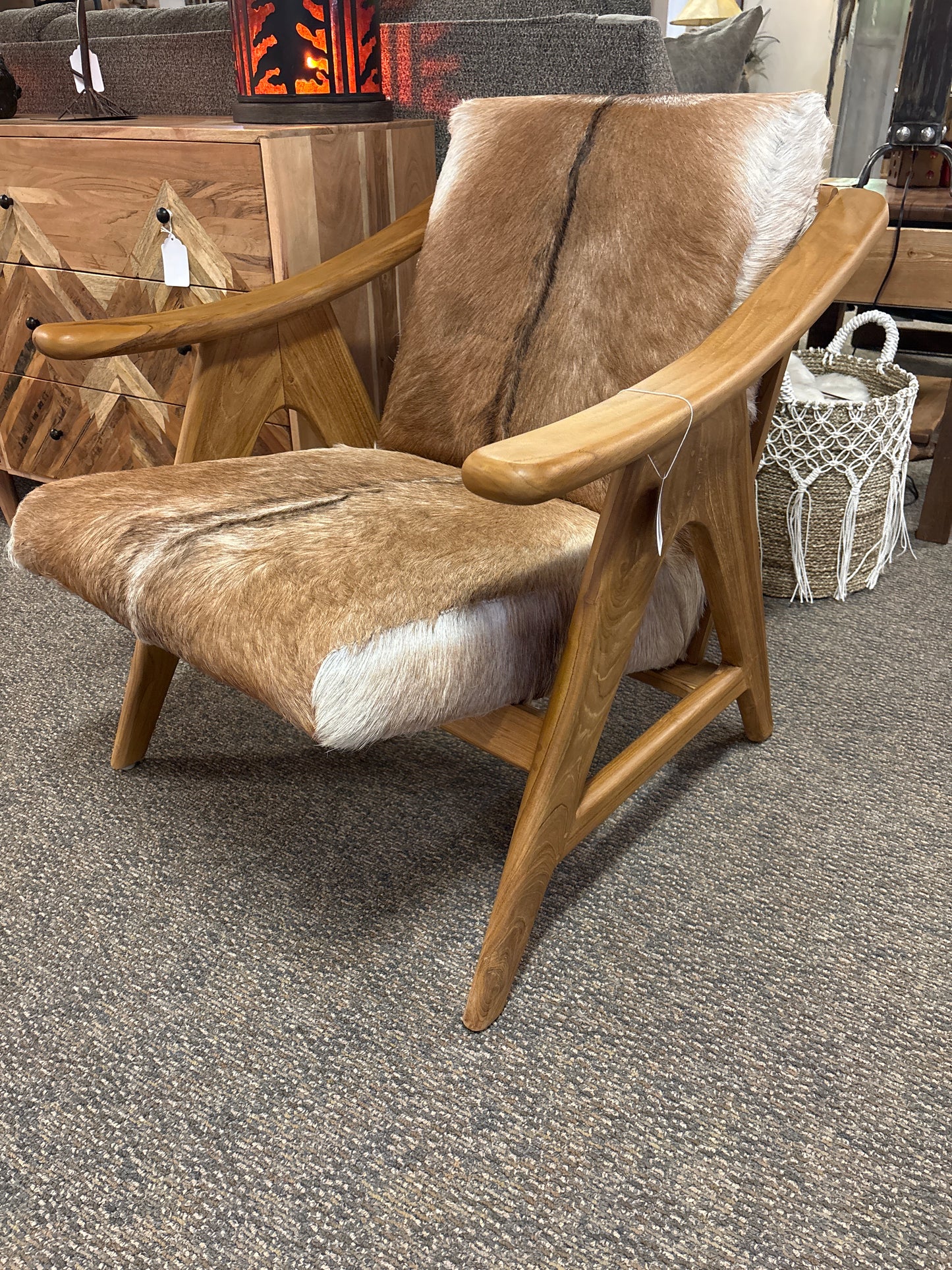 Goat Hide & Teak Wood Occasional Chair