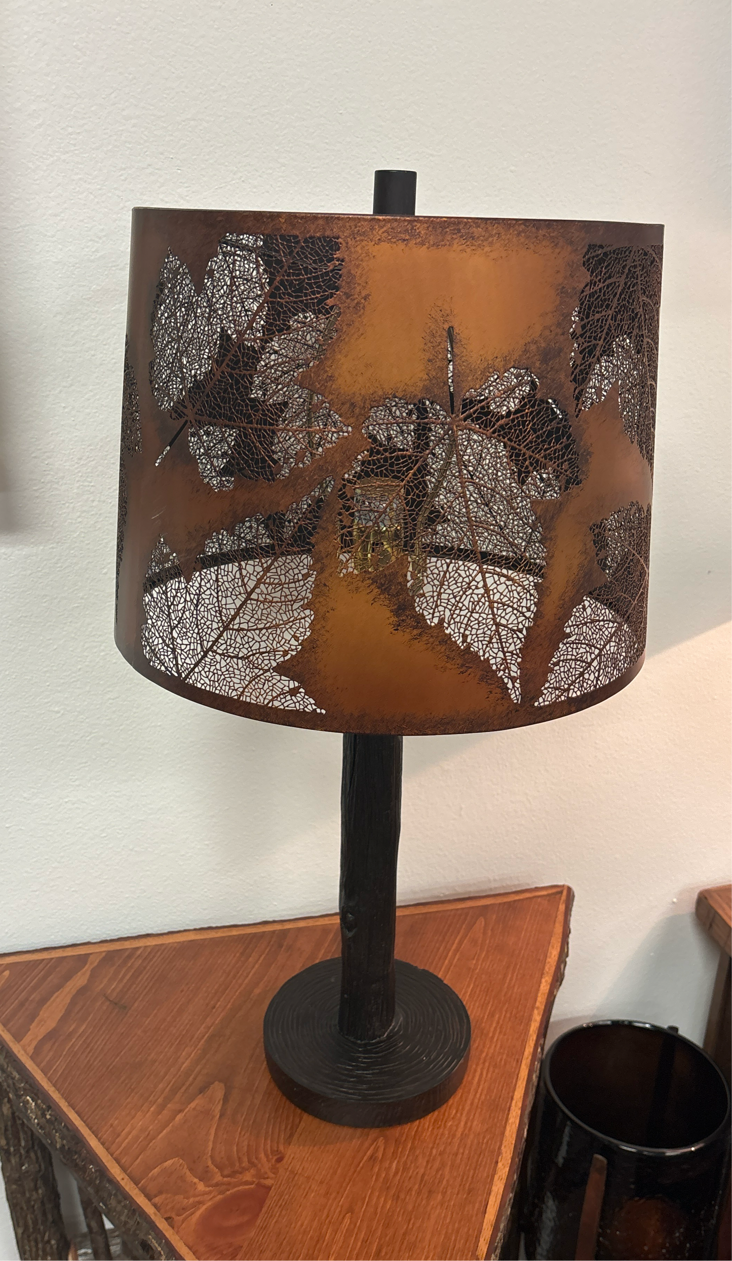 Dark Birch Table Lamp w/ Copper Shade