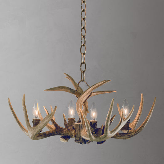 Our antler chandeliers are crafted from the very best naturally shed antler available each season. Our smallest whitetail antler chandelier features stunning whitetail deer antler and 4 lights.
